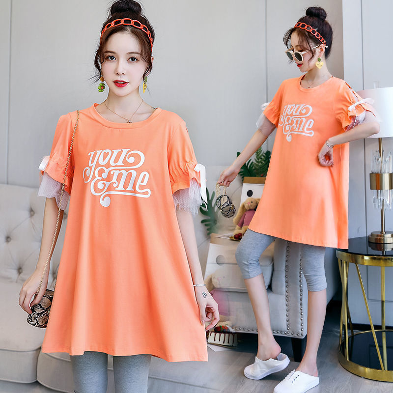 Picture of New Pregnant Women's Summer Half-sleeved T-shirt suit Korean Pregnant Women's Spring Mid-length Top dress Two-piece Set