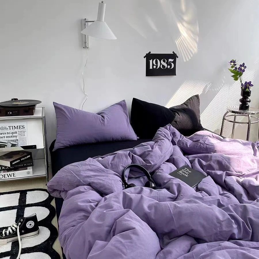 Picture of Washed Cotton Bed Sheet Four-Piece Set, Fresh Style Duvet Cover, Simple Ins Student Dormitory Three-Piece Duvet Cover Set