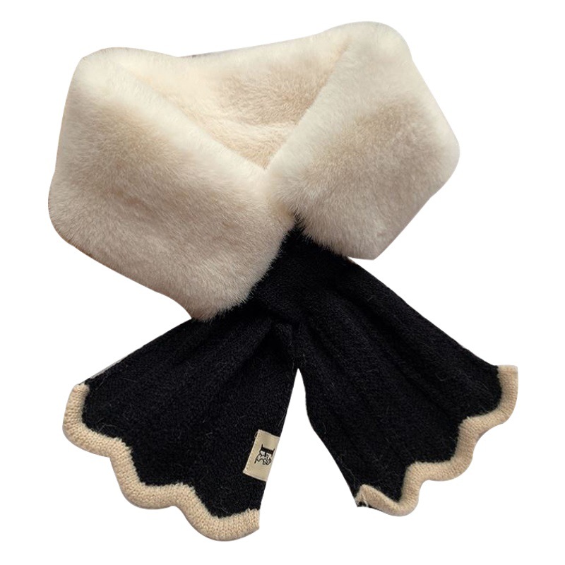 Furry Scarf for Women in Autumn and Winter K-Style Thickeneded Imitation Rex Rabbit Fur Warm Knitted Plush Neck Cover Fishtail Cross Fur Collar