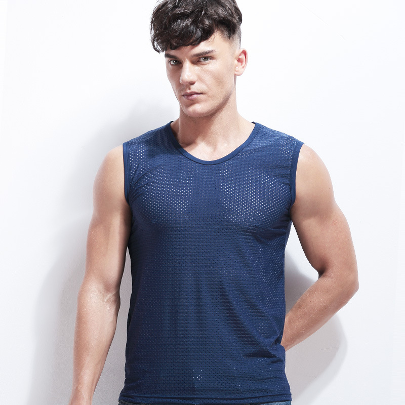 Picture of Summer sports fitness wide shoulder vest breathable ice silk mesh men's vest V-neck sleeveless mesh waistcoat wholesale