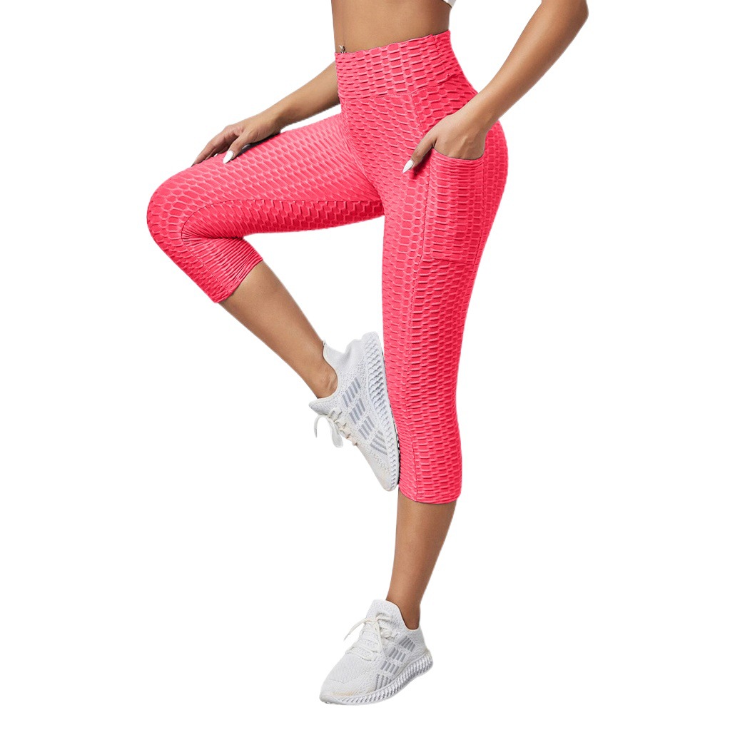 New Jacquard Bubble Yoga Pants Women's High Waist Hip-lifting Sports Fitness Pants Slim-fit Capri Pants Yoga Leggings