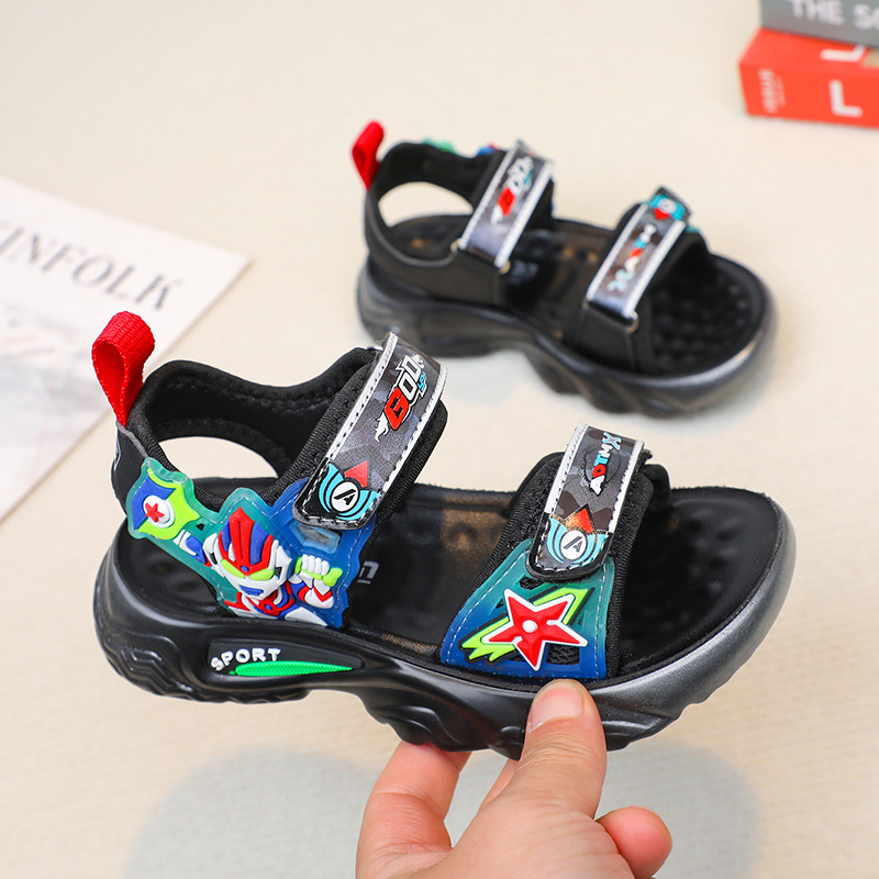 Children's Sandals Boys New Cartoon Altman Kids Black Casual Soft Bottom Velcro Beach sneaker
