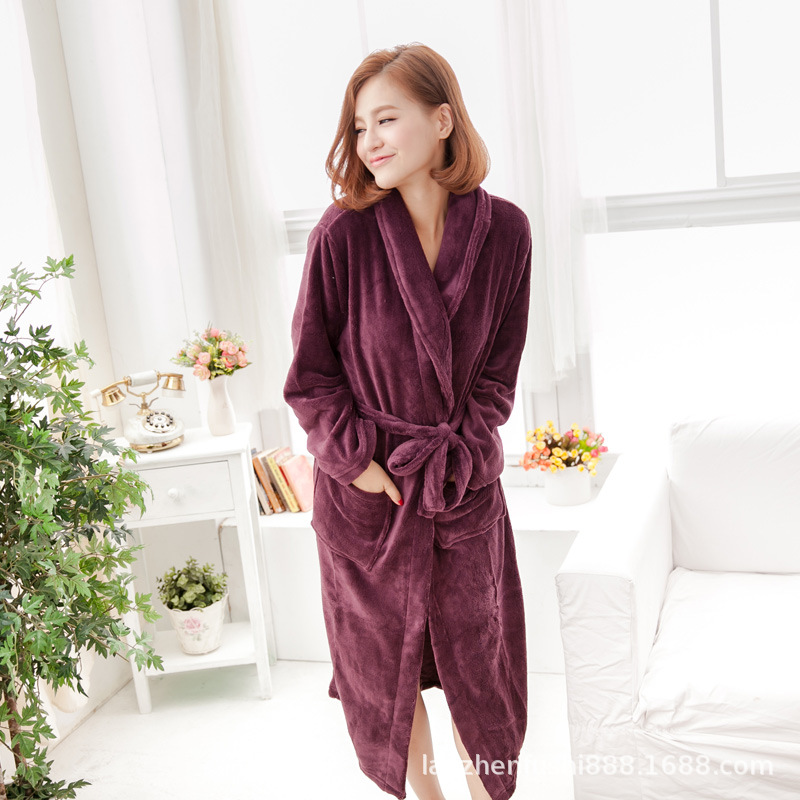 Women's Thickened Bathrobe Men's Autumn and Winter Flannel Couple's Nightgown Pajamas Couple's Extra Long Warm Home Clothes