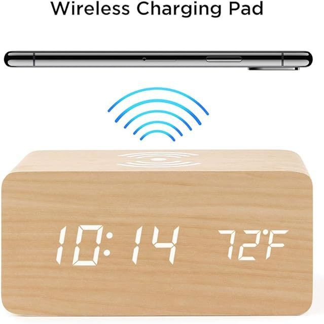 Wireless Charging Alarm Clock Multifunctional Smart Led Electronic Clock Casual Fashion Wooden Clock Silent Luminous Clock