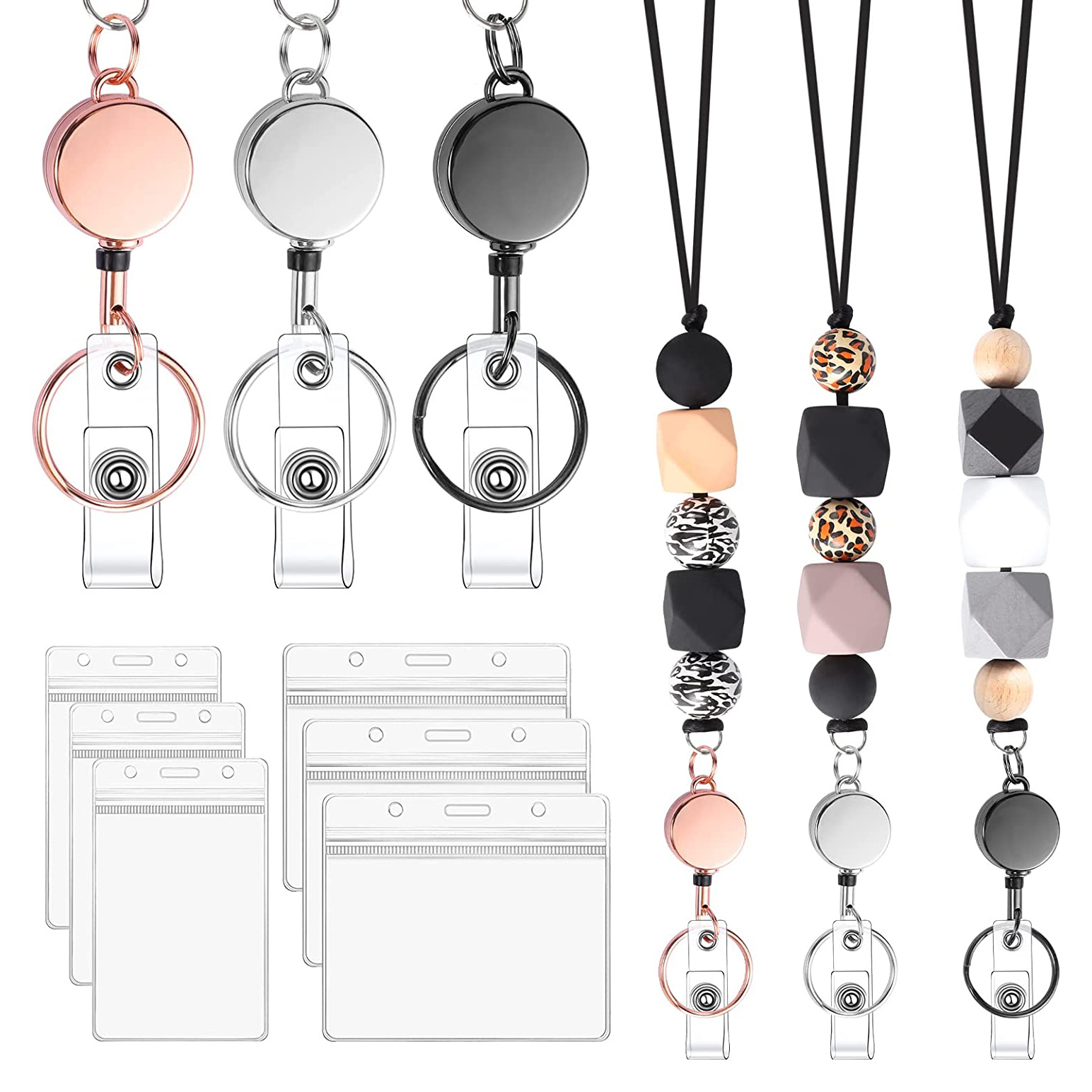 Silicone bead string lanyard simple 21mm alloy mini easy pull buckle easy pull pvc transparent ID card holder