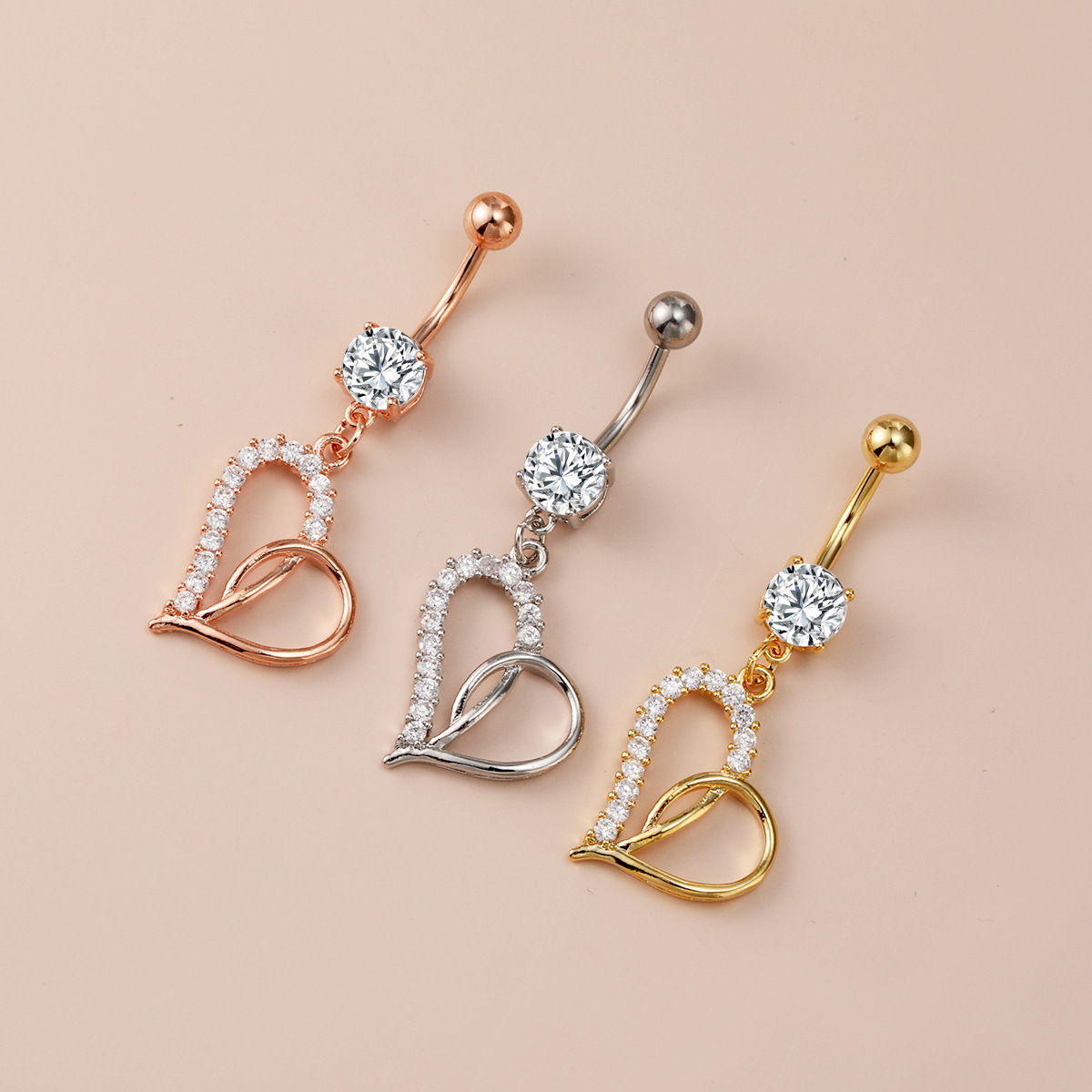 in stock Hot Sale Human Body Piercing Navel Ring Love Diamond Navel Nail Fashion Personalized Heart-shaped European and American Style Navel Buckle