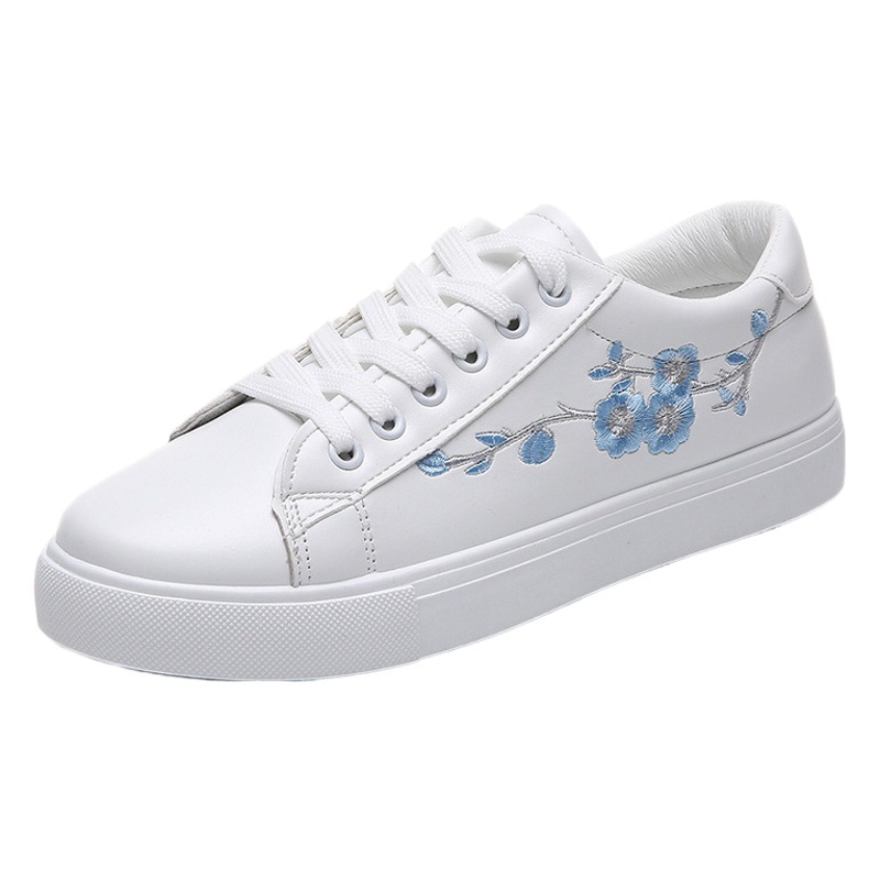 Korean style embroidered white shoes Women's Flat casual sneaker Spring and Autumn new low-top breathable sneakers women's shoes