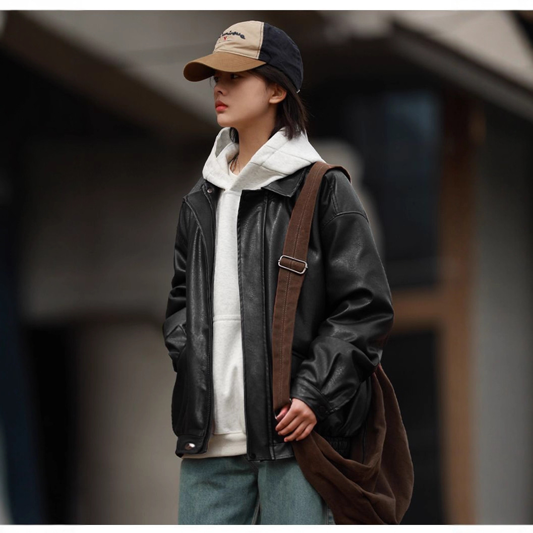 Picture of American leather jacket retro thickened 2025 fall/winter Maillard motorcycle jacket for men and women casual cool