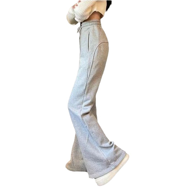 Horn Sweatpants Women's Fleece-Lined Pants 2024 Autumn and Winter New Sports Pants Thickened Western Style Grey Fashion Casual Pants