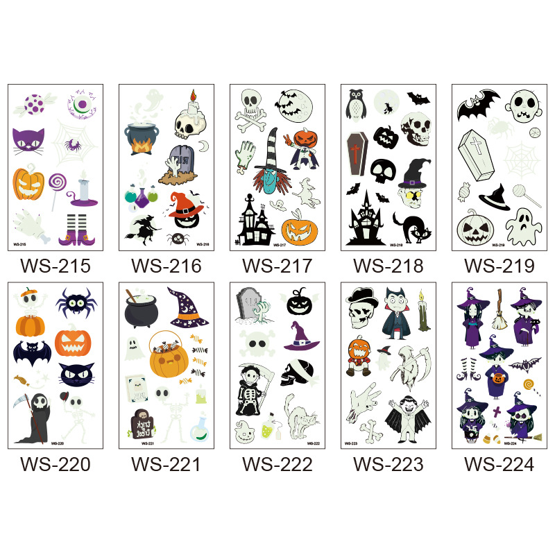 Picture of Cross-Border New Halloween Tattoo Stickers Waterproof and Sweat-Proof Long-Lasting Fluorescent Green Luminous Children's Cartoon Face Tattoo Stickers