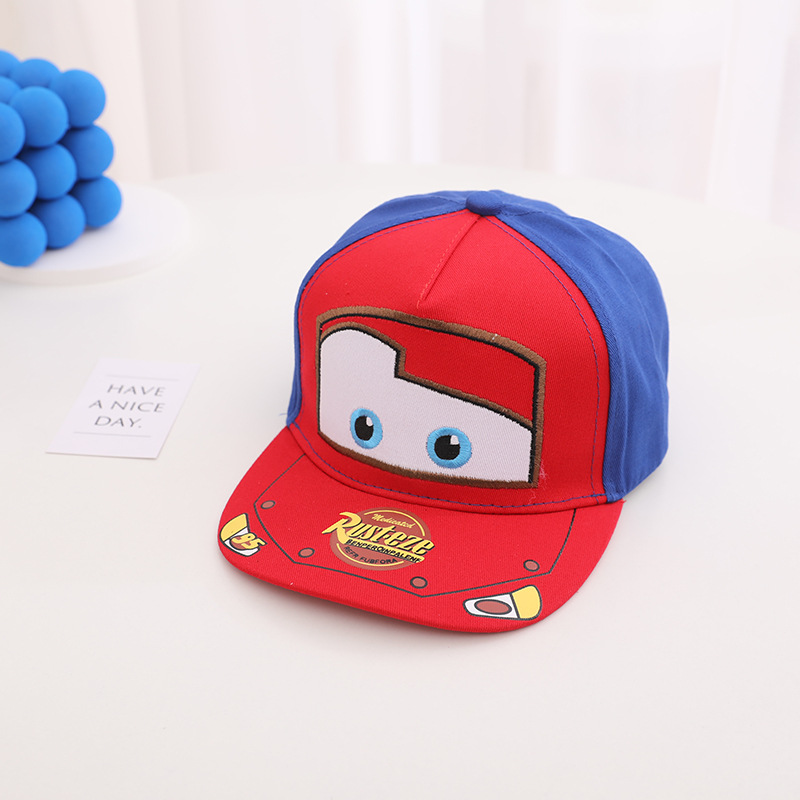 Picture of Korean Car Children's Flat Brim Baseball Cap Spring and Autumn New Cartoon Lightning Mcqueen Boys and Girls Hip-Hop Hat Wholesale