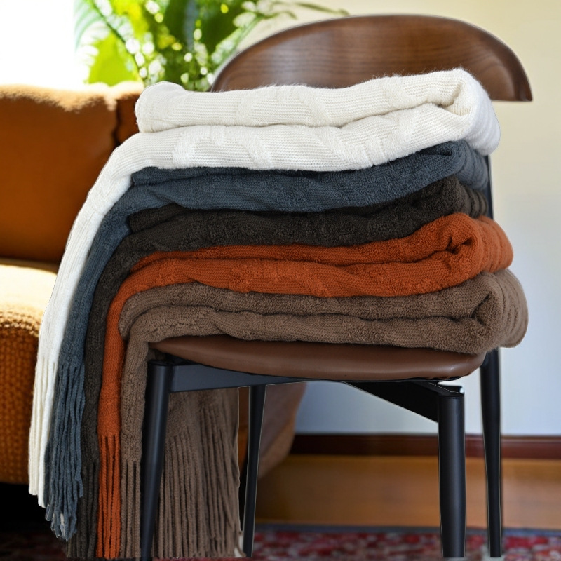 Picture of 3A003 Terry Chain Casual Blanket Pure Color Knitted Blanket Sofa Cover Blanket Bed and Breakfast Hotel Versatile Bedside Blanket