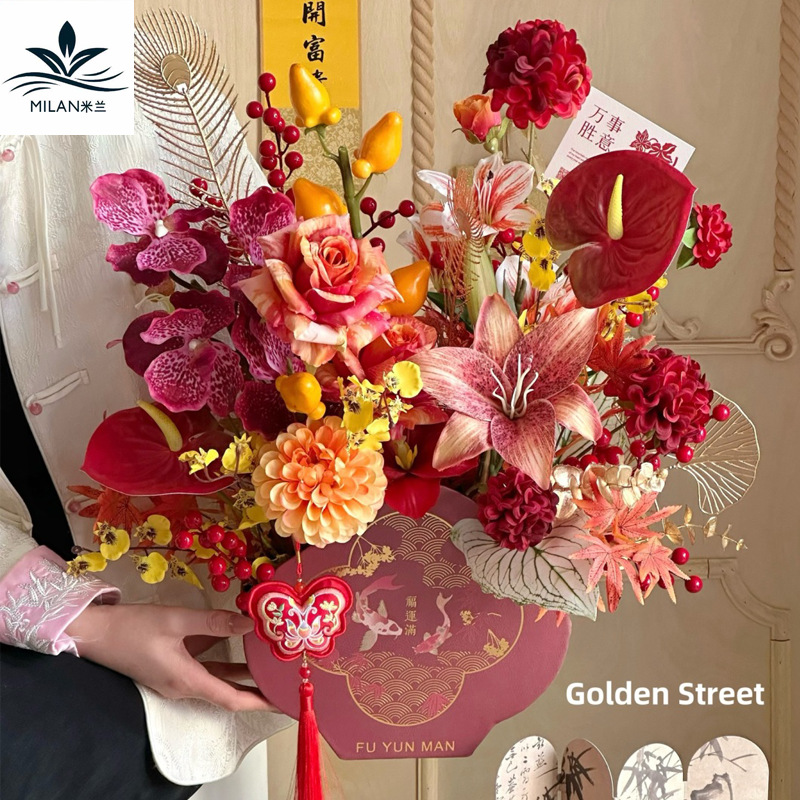 Year of the Snake Lucky Grass New Year Flower Flower Gift Box Chinese Style New Year Bucket Hug Bucket Holly Flower Bucket Gift