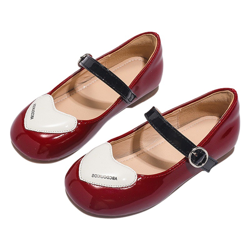 Girls 2025 Spring New Korean Style Love Shoes Small Leather Shoes Easiest for Match Fashion Round Toe Little Girls Princess Shoes