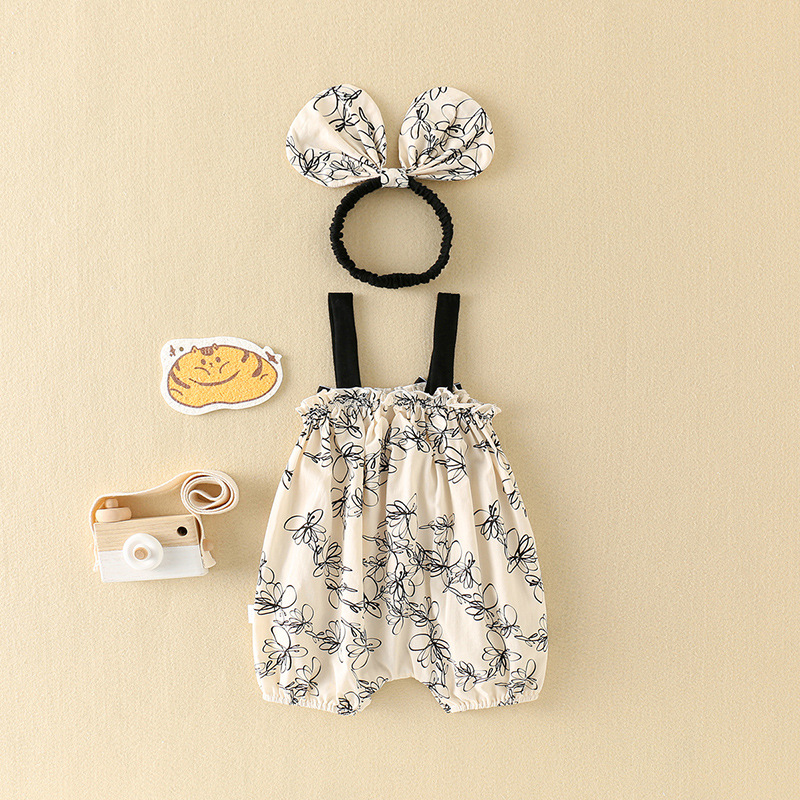 Picture of Baby Clothes Summer Wear Thin Newborn Girl Baby Jumpsuit Princess Full Moon Hundred Days Sling Haggown Climbing Wear