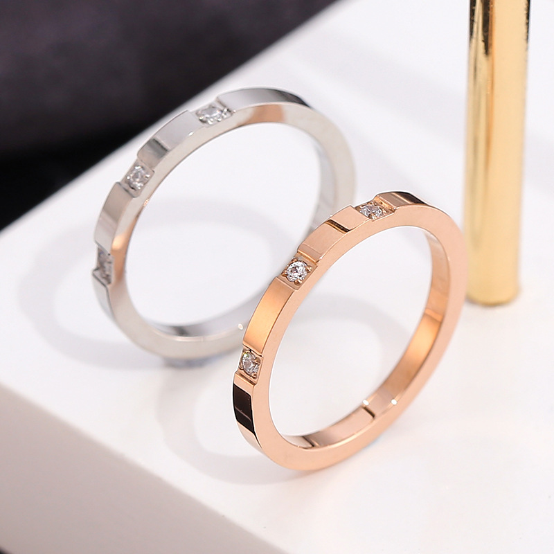 Japan and South Korea simple fashion new titanium steel ring three diamond index finger couple personality fine belt diamond ring tide jewelry wholesale