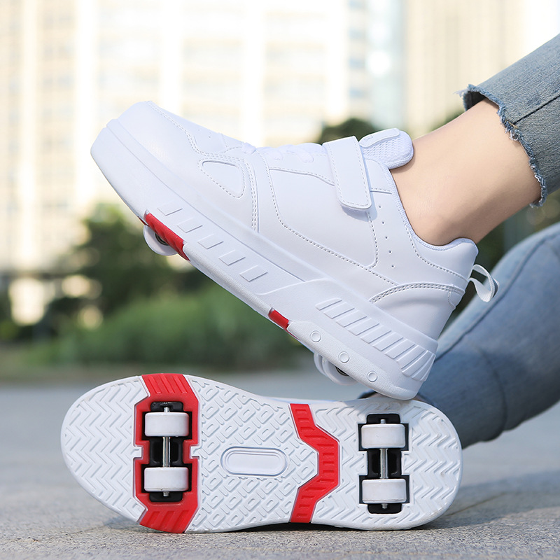 Picture of Pulley Heol Shoes Skate Shoes Four-wheel Deformation Shoes Children Adult Roller Skate Shoes Wheel Shoes Double Rai Wheel New