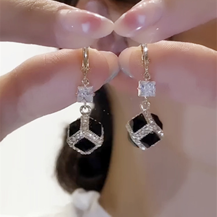 Niche Design Black Square Earrings for Women 2025 New Trendy High-End Cold Style Earrings