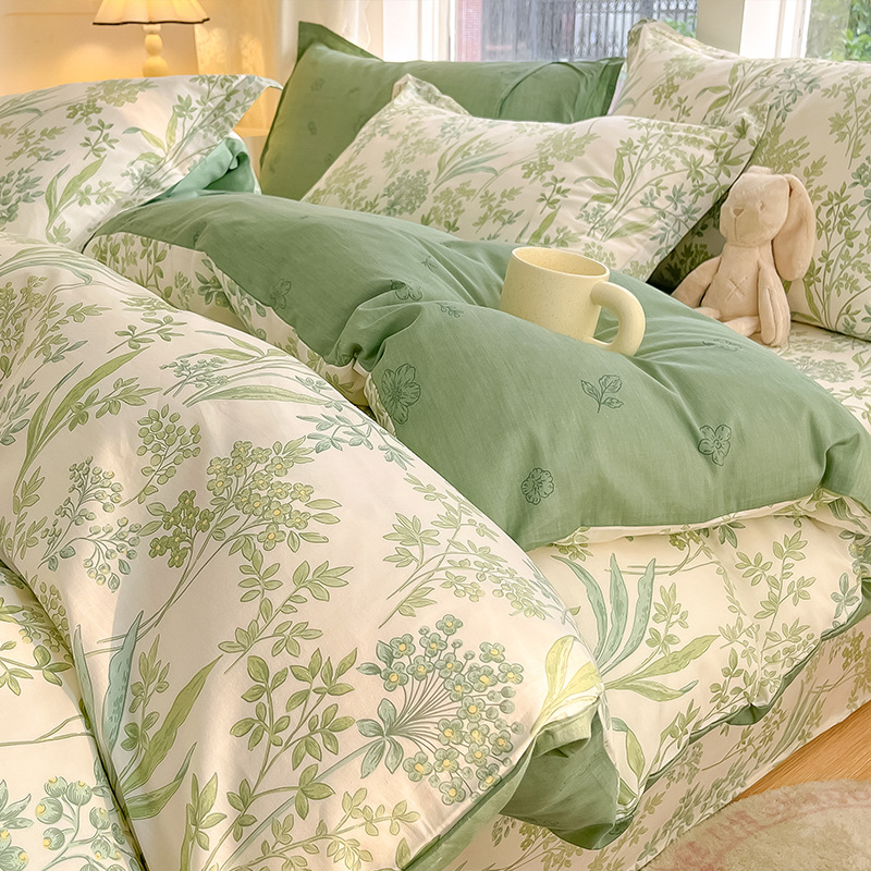 Cotton Four-piece Set Cotton 2025 New Bedding Fresh Floral Quilt Cover Bed Sheet Dormitory Three-piece Set Bedclothes
