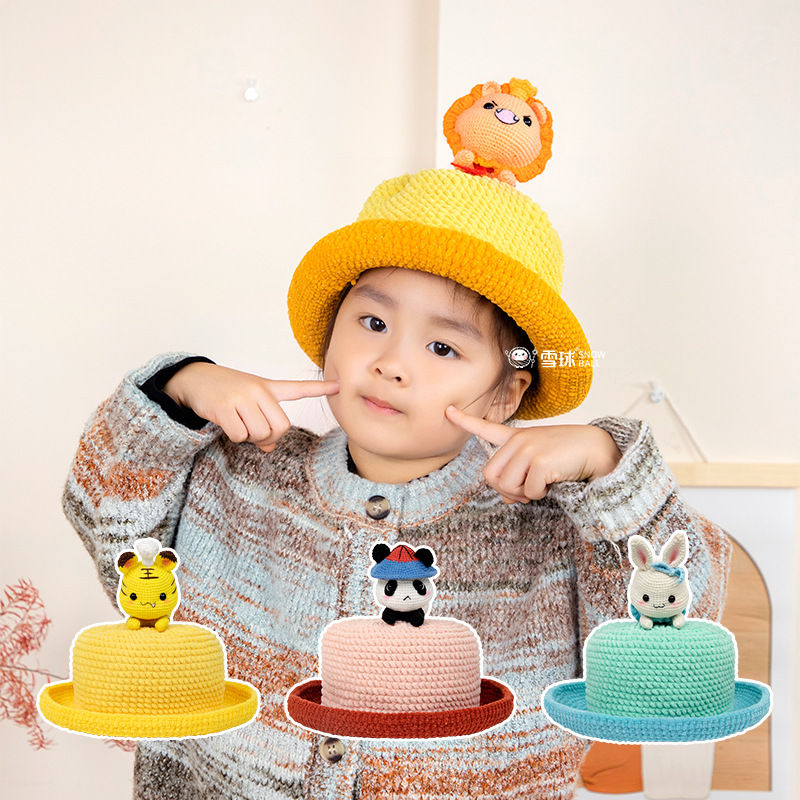 snowball diy hand-woven conspicuous bag children's lie-down hat material bag wool autumn and winter cartoon ear protection cap hook