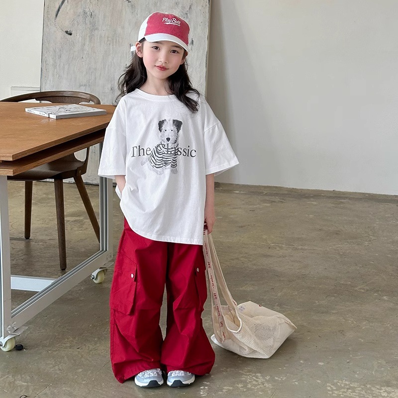 Girls Short-Sleeved Summer Clothes 2025 New Style and Versatile Little Girl Round Neck Tops Kidsren's T-Shirts Summer