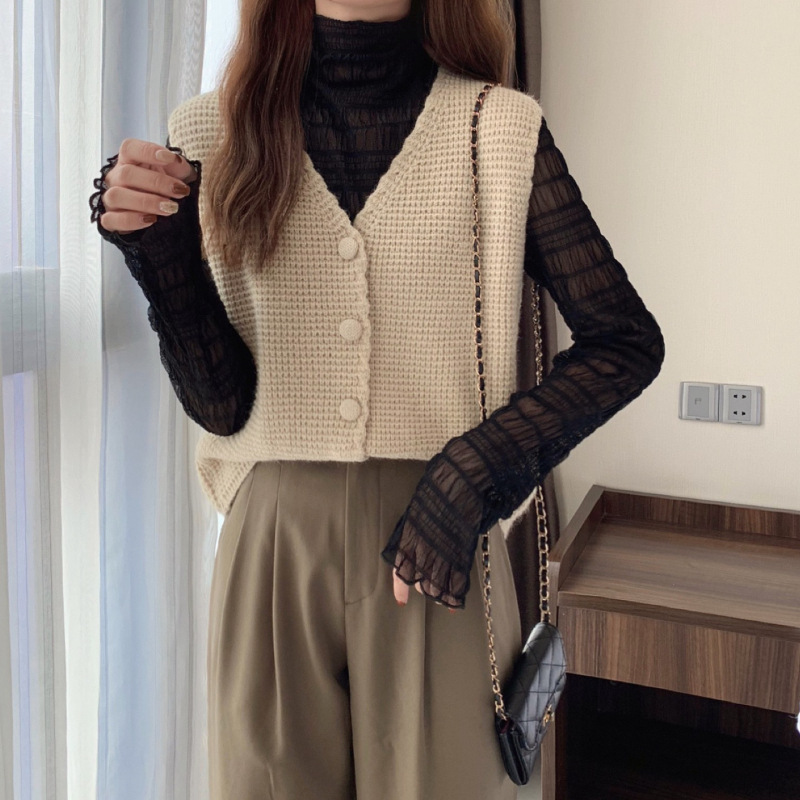 Picture of V-Neck Knitted Vest Women's Spring and Autumn 2024 New Loose Retro Waistcoat Sweater Jacket Sleeveless Top
