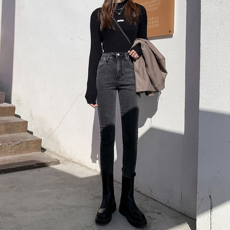 High Waist Jeans Women's Pants Korean Style New Stretch Ankle-length Slim Look All-match Tight Fit Slim Pencil Pencil Pants