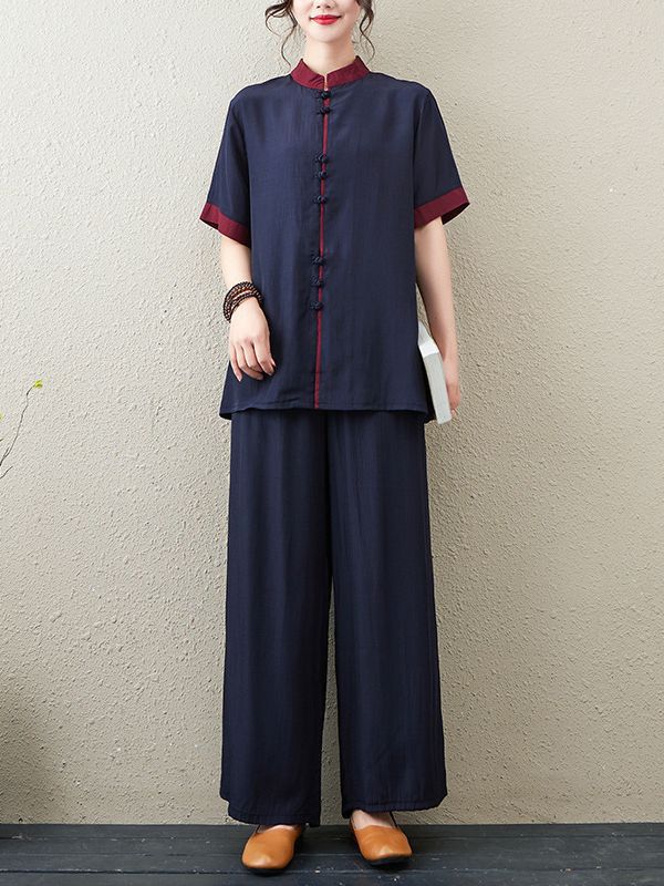Picture of 2024 Summer New Chinese Style Retro Loose Slim Casual Temperament Zen Tea Wear Yoga Wear Tai Chi Suit for Women