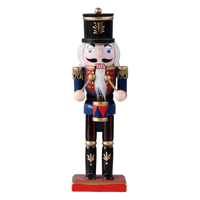 25cm Blue Drum Soldier Nutcracker Christmas Decoration European Style Wooden Crafts Home Creative Ornaments