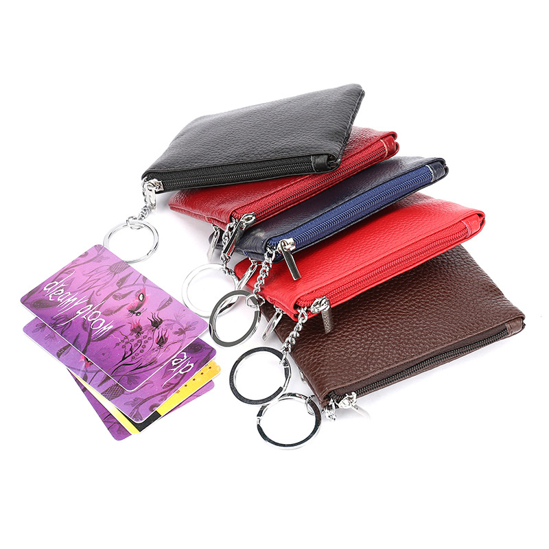 Top Layer Cowhide Small Wallet Girl's Ultra-thin Mini Zipper Coin Purse Simple Coin Key Ring Genuine Leather Coin Bag