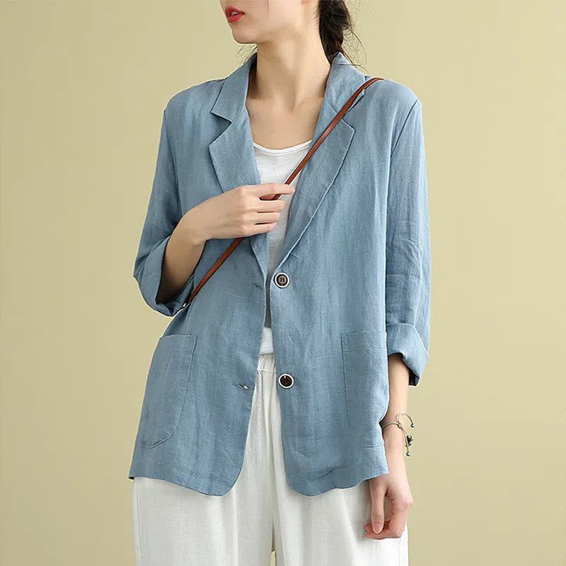 Picture of Cotton and Linen Outwear Small Suit 2025 Spring and Summer Loose Artistic Long-Sleeved Casual Elegant Sun Protection Clothing for Women