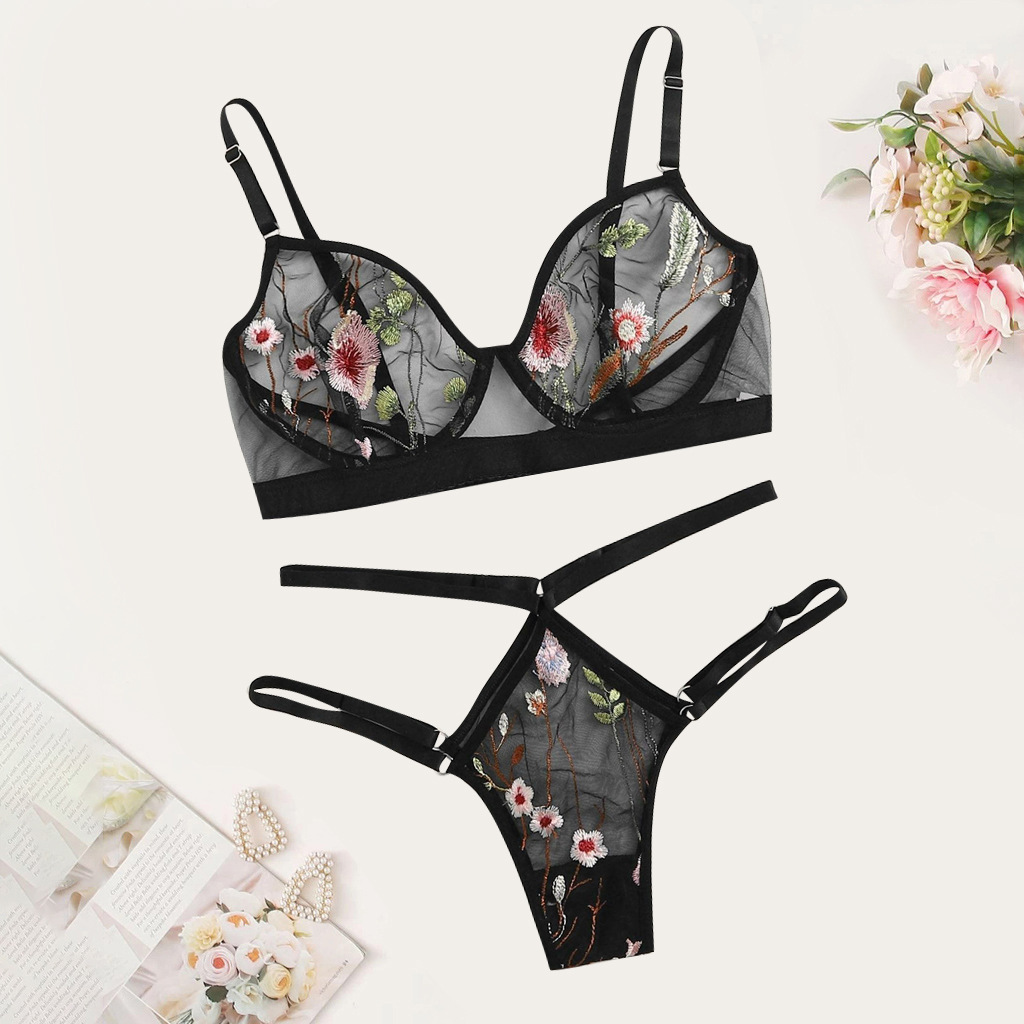 Wholesale New European and American Imitation Silk Black Home Clothes Two-piece Fashionable Comfortable Lace Pajamas Set