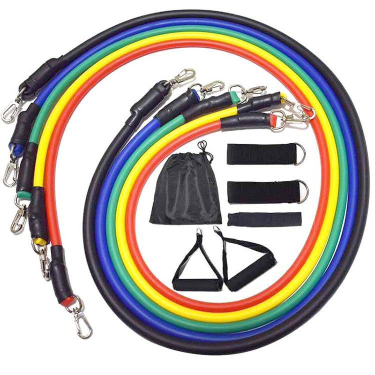 In stock 11-piece multi-function tension device sports fitness equipment combination training exercise TPE tension rope suit