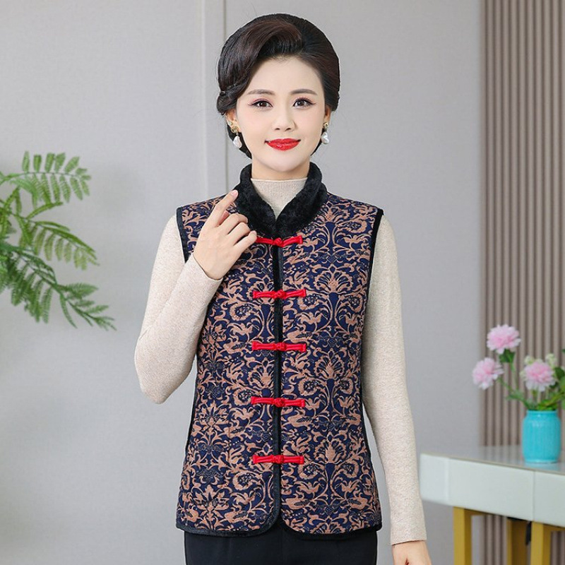 Picture of Middle-aged and Elderly Mother's fleece-lined Vest Women's Autumn and Winter New Chinese Style National Style Thickened Warm Waistcoat Vest for Elderly