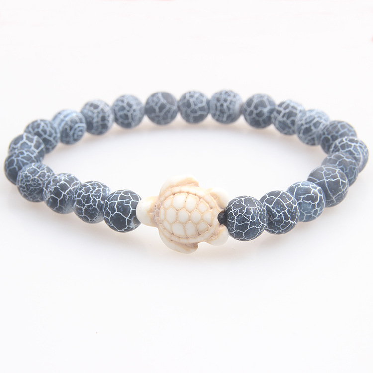 Picture of Zhou Lianfa 8MM Decorative Lava Volcanic Stone Beads Turquoise Cross Elastic Elastic Bracelet for Men and Women