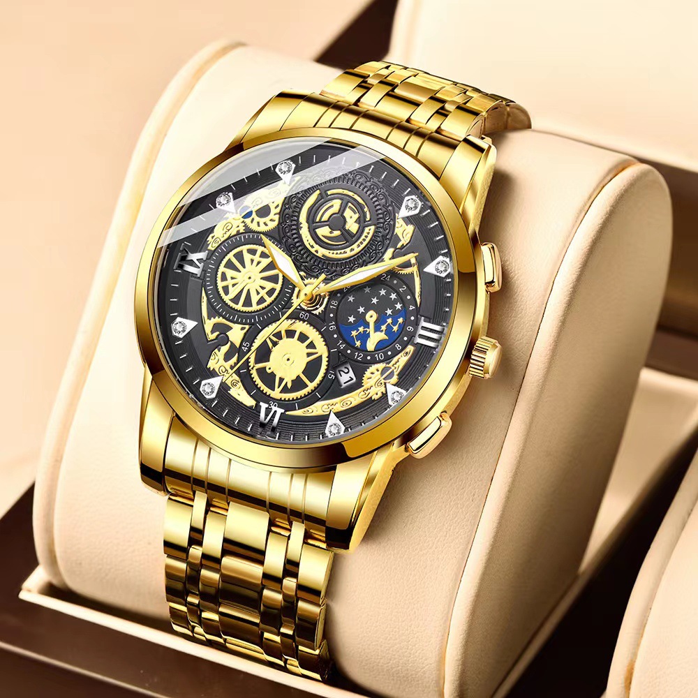 Tuhao gold men's watch waterproof calendar luminous tide foreign trade cross-border Diamond shrimp skin trembles fast hand a generation of hair