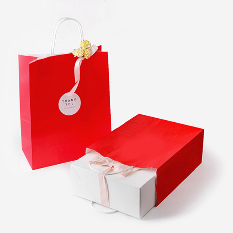 Net red red white kraft paper bag spot wholesale new multi-size gift diy portable wrapping paper bag