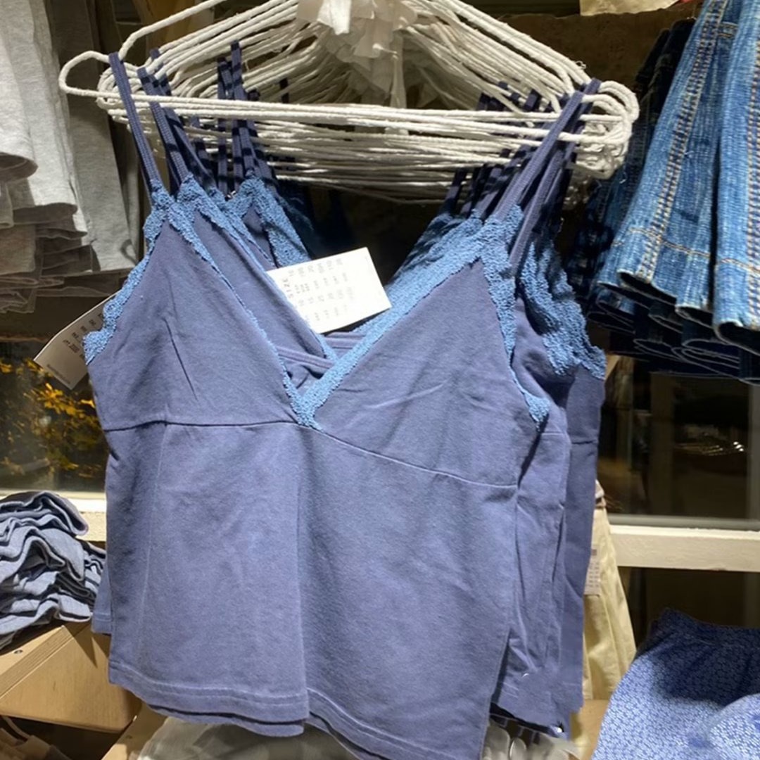 BM Style American Style Vintage dark blue Lace Bm Camisole V-Neck Spice Girls Inner Wearing Outer Wearing Women's Inner Wearing Top