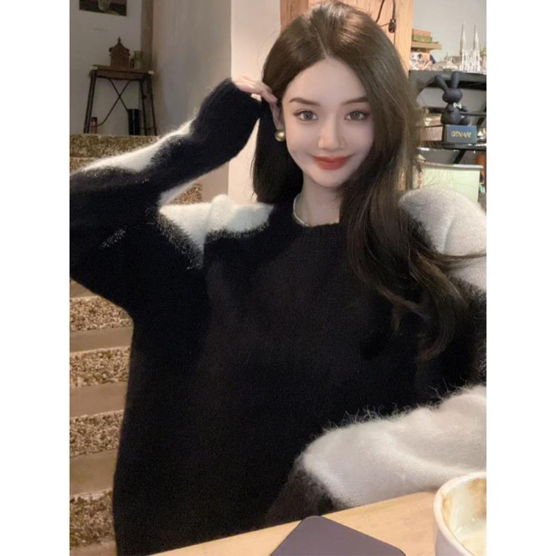 Picture of 2023 new arrival autumn and winter milk series wear gentle lazy style Korean style black and white contrast color sweater women's thick High sense