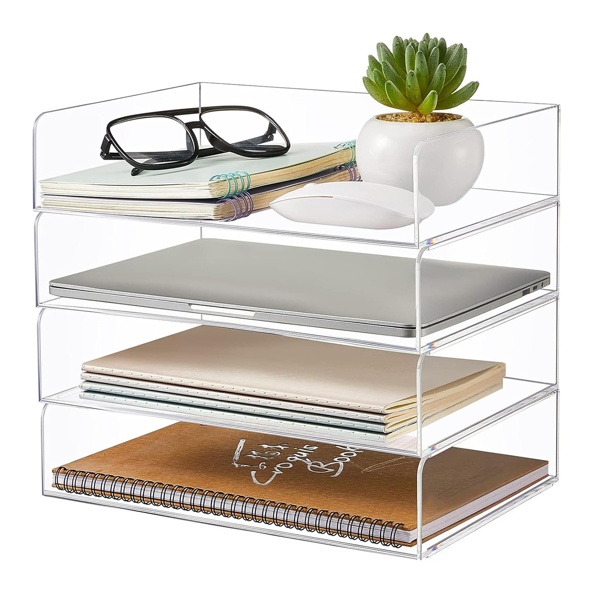Cross-Border Acrylic File Tray Transparent Stackable Plus A4 Paper Plate Letter Information Storage Rack