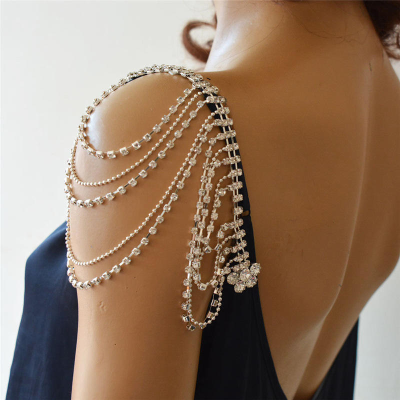 Picture of AliExpress new multi-layer rhinestone tassel shoulder chain European and American bridal shiny crystal body chain shawl jewelry