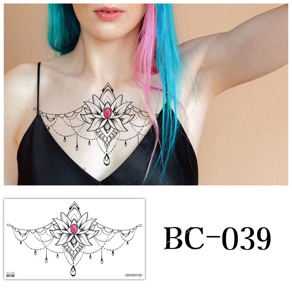 Picture of 2022 new cross-border supply waterproof tattoo stickers simple black and white flower sternum stickers personalized tattoo wholesale