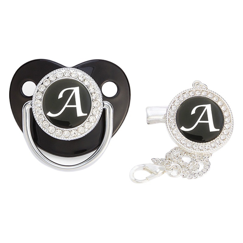Cloud children cross-border hot new 26 silver letters baby diamond pacifier baby black play mouth with diamond