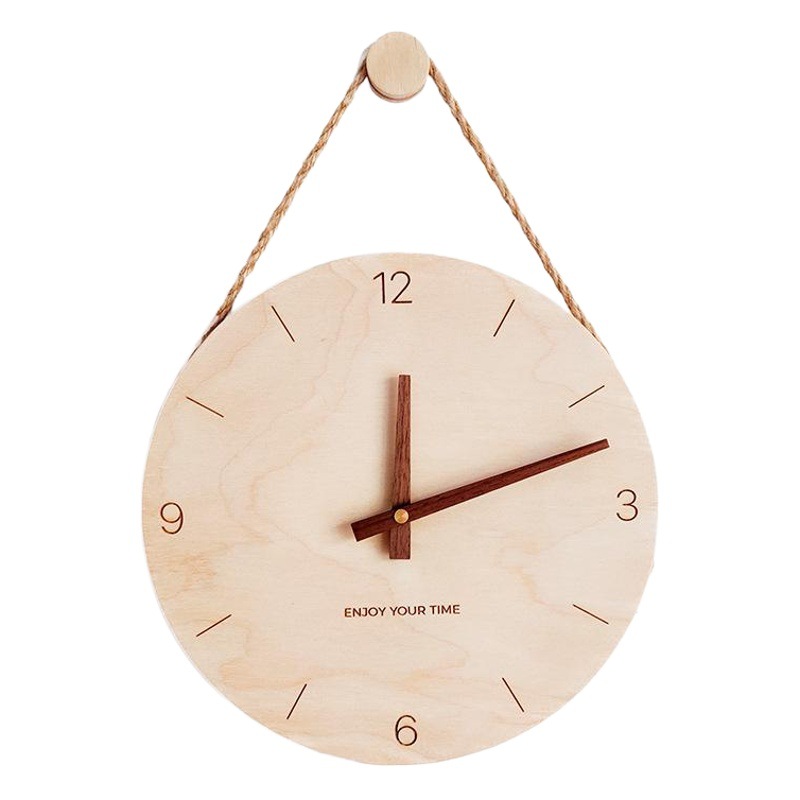 Wooden Hanging Rope Creative Wall Clock Nordic Japanese Style Hot Selling Clock Home Living Room Clock Decoration Wall Clock