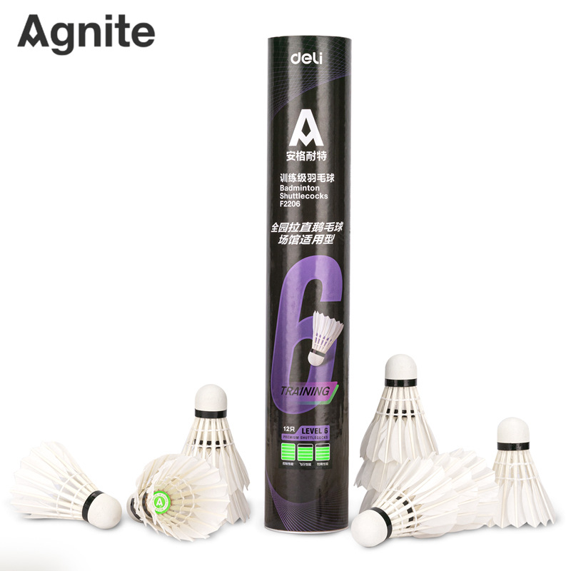 Anguette F2206 White Badminton Full Garden Goose Feather Table Fiber Ball Head Competition Training Badminton 12 Pack