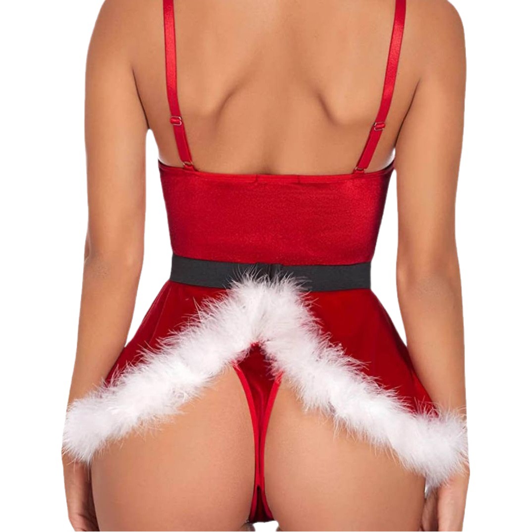 New foreign trade European and American Christmas sexy lingerie adult sexy sling one-piece bow Christmas suit wholesale