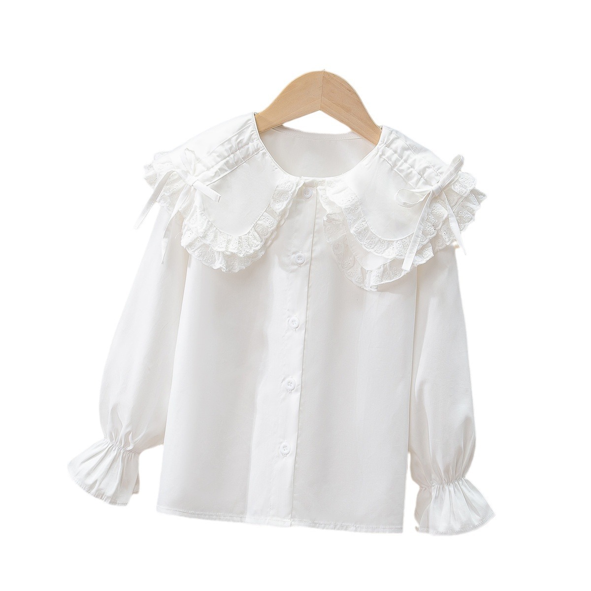 Picture of Girls' shirt Spring and Autumn new children's lapel white cotton long-sleeved shirt spring girls' casual top