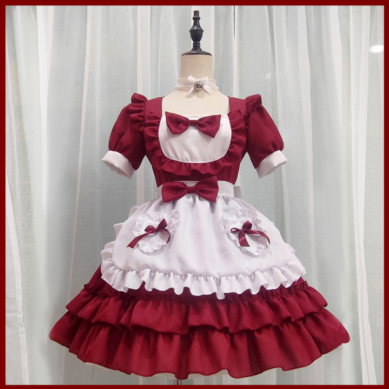 Japanese style two-dimensional maid maid costume red daily lolita dress cosplay role play costume