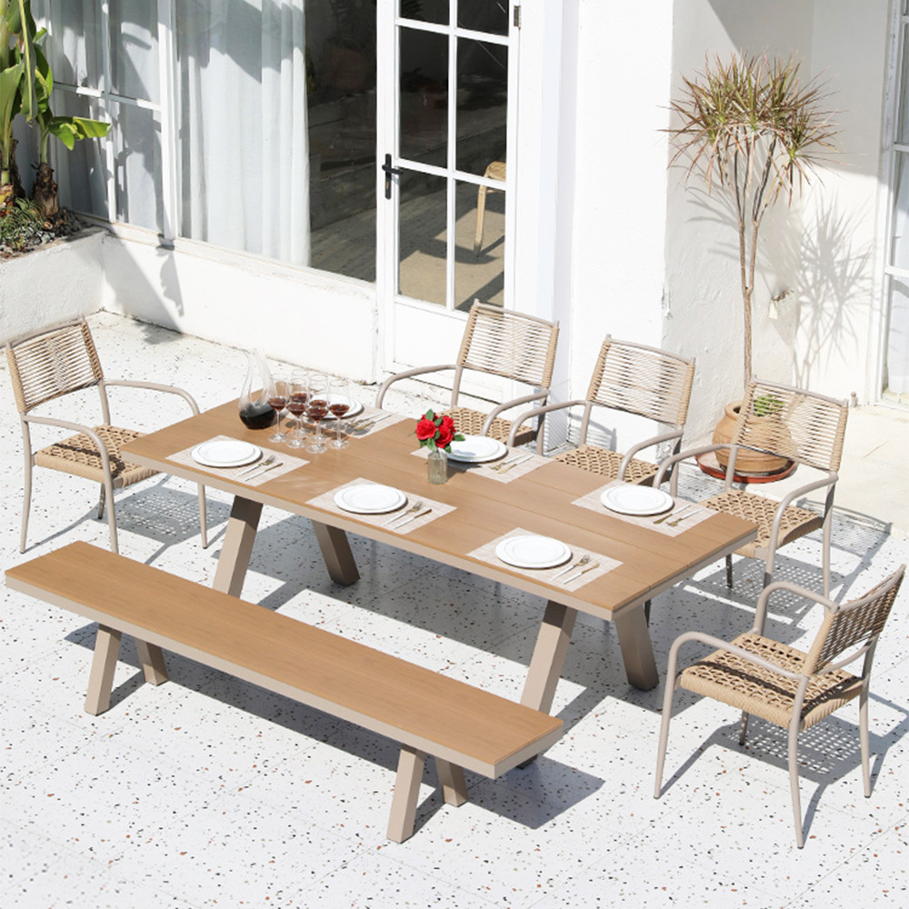 Outdoor Table and Chair Courtyard Garden Terrace Rattan Chair Villa Hotel Outdoor with Umbrella Internet Celebrity Homestay Outdoor Leisure Dining Table