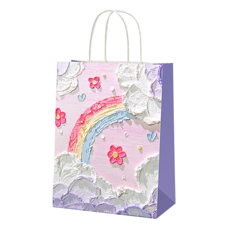 Oil painting style kraft paper bag custom cross-border gift bag milk tea baking takeaway tote bag student gift bag